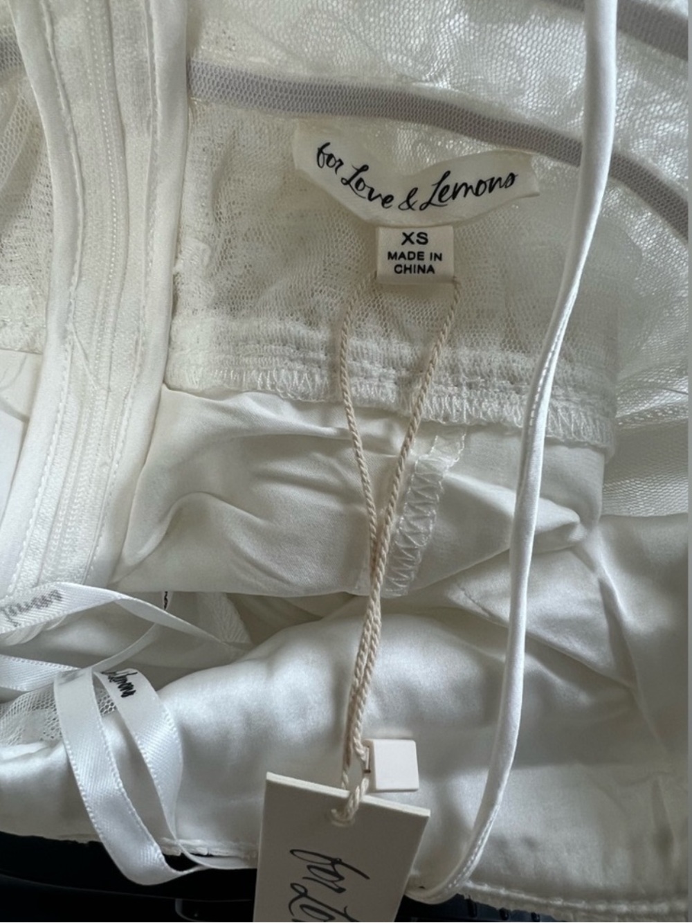 For Love & Lemons White Lace Maxi Slip Dress with Sheer Floral Skirt - Picture 12 of 14